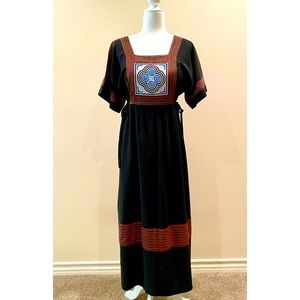M/L ethnic midi maxi dress black red Halloween day of dead thailand tribal asian